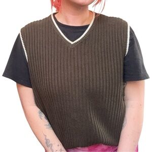Vintage Industrial Rags V-Neck Ribbed Sweater Vest Academia Core Size M Olive